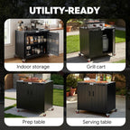 Outdoor Grill Cart with Storage Cabinet and Stainless Steel Top  35-Inch Outdoor Grill Station with Door  Modular Kitchen Island for Food Prep and BBQ  Black & Silver