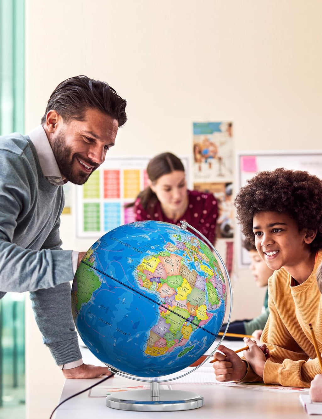 SOUNDANCE 13 Inch World Globe with Stable Heavy Metal Base, Educational Globe for Kids Learning, Large Globes Lamp with Colorful HD World Map Details, Constellation