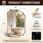 ANDY STAR 30"x40" Brushed Gold Bathroom Mirror, Large Rectangle Scalloped Mirror, Antique Brass Mirror in Rust-Proof Stainless Steel 1" Frame, Unique Wavy Design, Ideal for Home Remodel