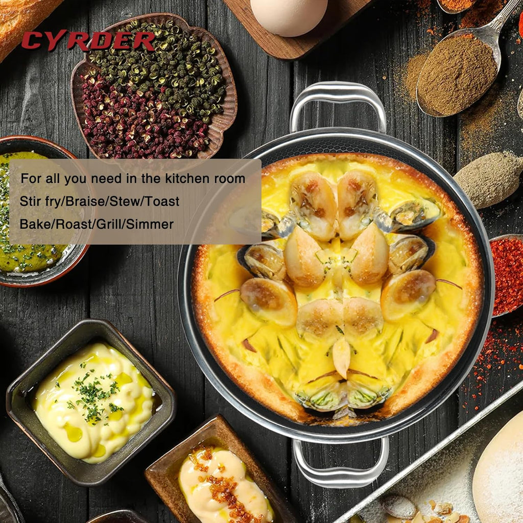 Large Hybrid Nonstick Deep Frying Pan-13inch 316L Stainless Steel Sauté Pan and Lid, Two Handle Hold, PFOA Free, Dishwasher Oven Safe, Cookware to Stir fry/Toast/Roast/Bake/Stew, 7.2-Quart