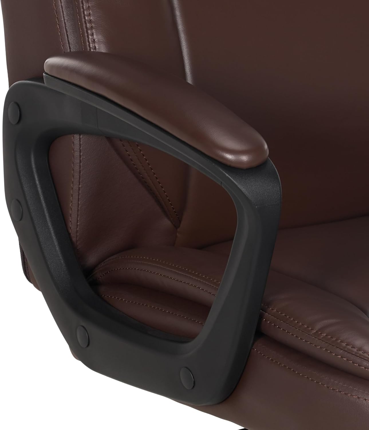 Amazon Basics Classic Puresoft PU Padded Mid-Back Office Chair with Armrest, Height Adjustable, Wheels, 25.75"D x 24.25"W x 42.25"H, Brown
