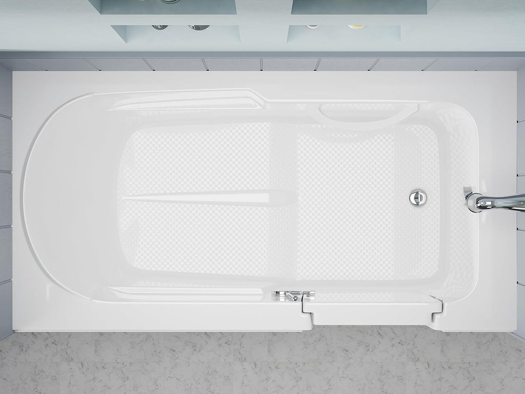 ANZZI Walk In Tub 60'' x 30'' White Acrylic with Chrome Accents Right Drain, Low Threshold, Slip-Resistant Floor, Easy Install, Luxury Spa Soaker Tub - AMZ3060SIRWS