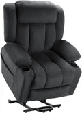 Dual-Motor Power Lift Chair Recliner for Elderly, Plush Fabric Lay Flat Large Lift Recliner with Extended Footrest, Massage and Heat, USB-A & Type C, Cup Holder, Side Pocket, Grey