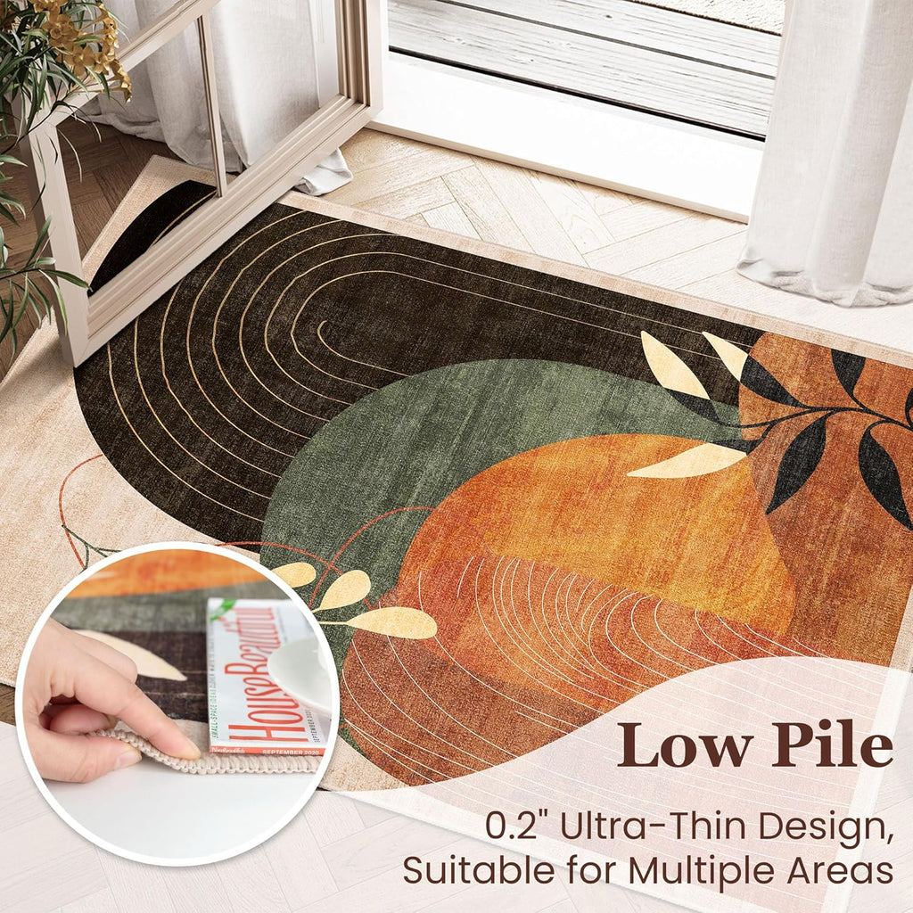 MUJOO Washable 8x10 Area Rugs for Living Room Bedroom Dining Room Large Boho Non Slip Carpet Indoor Mid Century Modern Abstract Botanical Geometric Terracotta