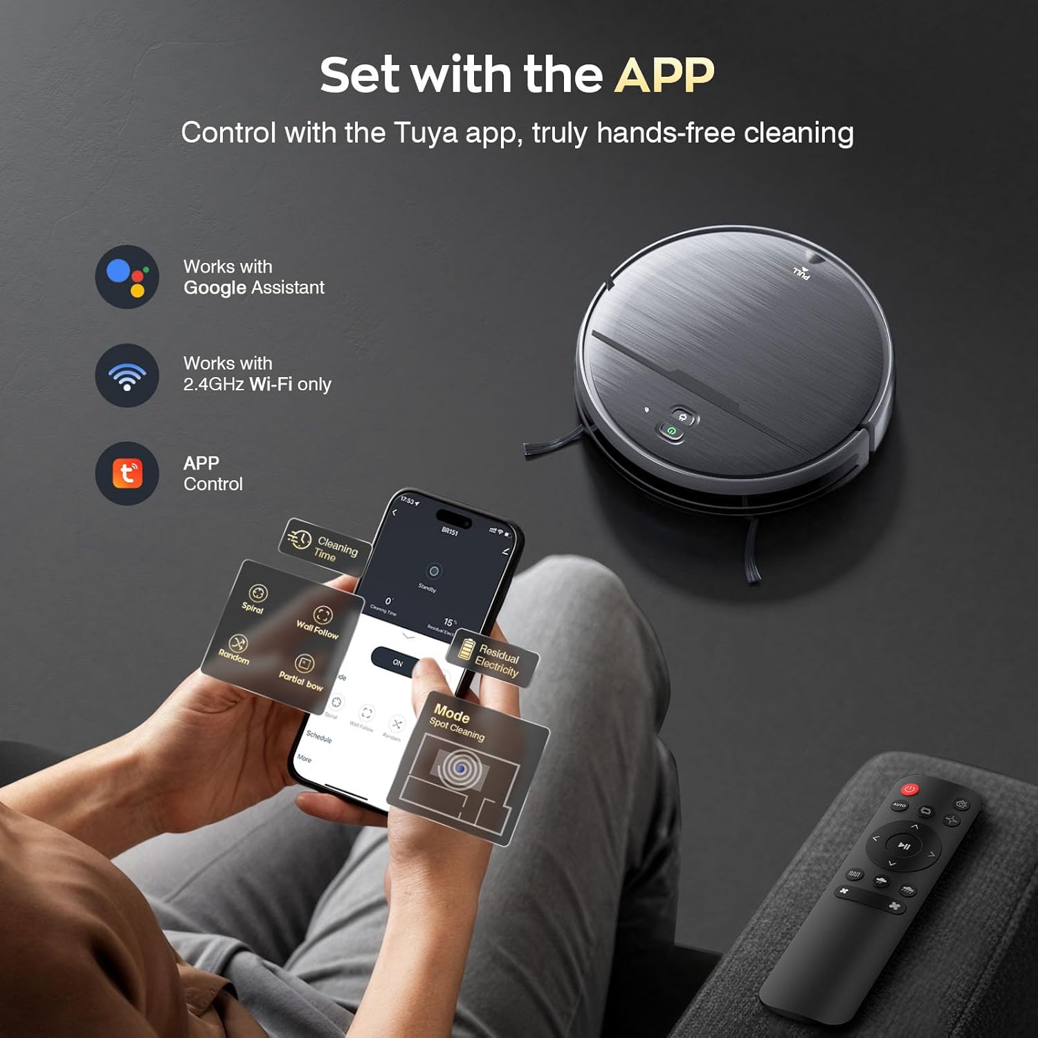 Robot Vacuum and Mop Combo, 2 in 1 Robotic Vacuums Cleaner with WiFi/App, Robot Vacuum with Water Tank, Strong Suction, Schedule, Self-Charging, Quiet, for Hard Floor, Pet Hair, Low Pile Carpet
