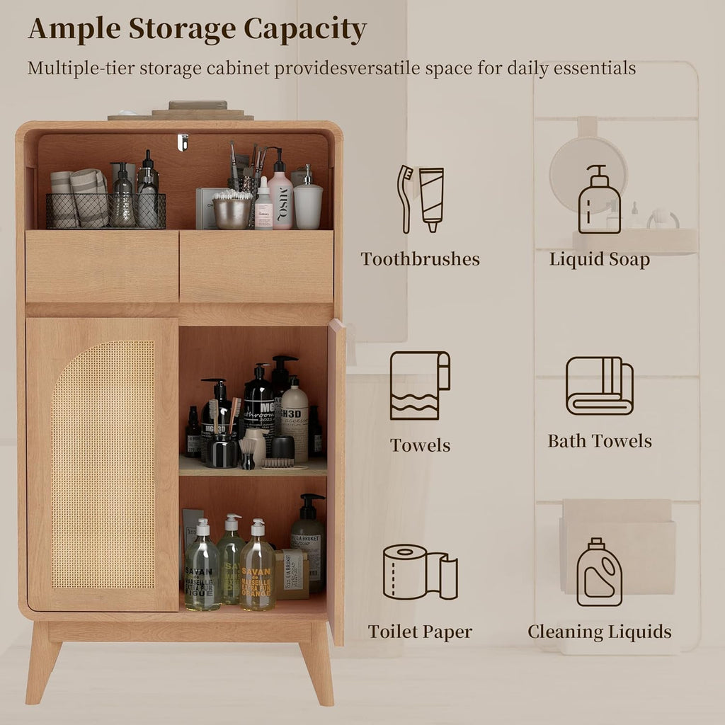 Kitchen Storage Cabinet, Buffet Cabinet with Doors and Adjustable Drawers, Modern Accent Sideboard Coffee Bar Cabinet for Living Room, Dining Room, Entryway, Oak