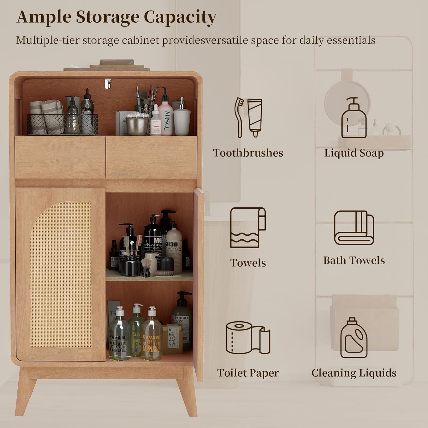 Kitchen Storage Cabinet, Buffet Cabinet with Doors and Adjustable Drawers, Modern Accent Sideboard Coffee Bar Cabinet for Living Room, Dining Room, Entryway, Oak