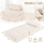 HABUTWAY Folding Sofa Bed, Convertible Sleeper Chair Bed w/Dual-Pillow & Handle, Foldable Floor Sofa Lounge w/Back Support for Living Room, Bedroom, Apartment, Office, Single, Beige