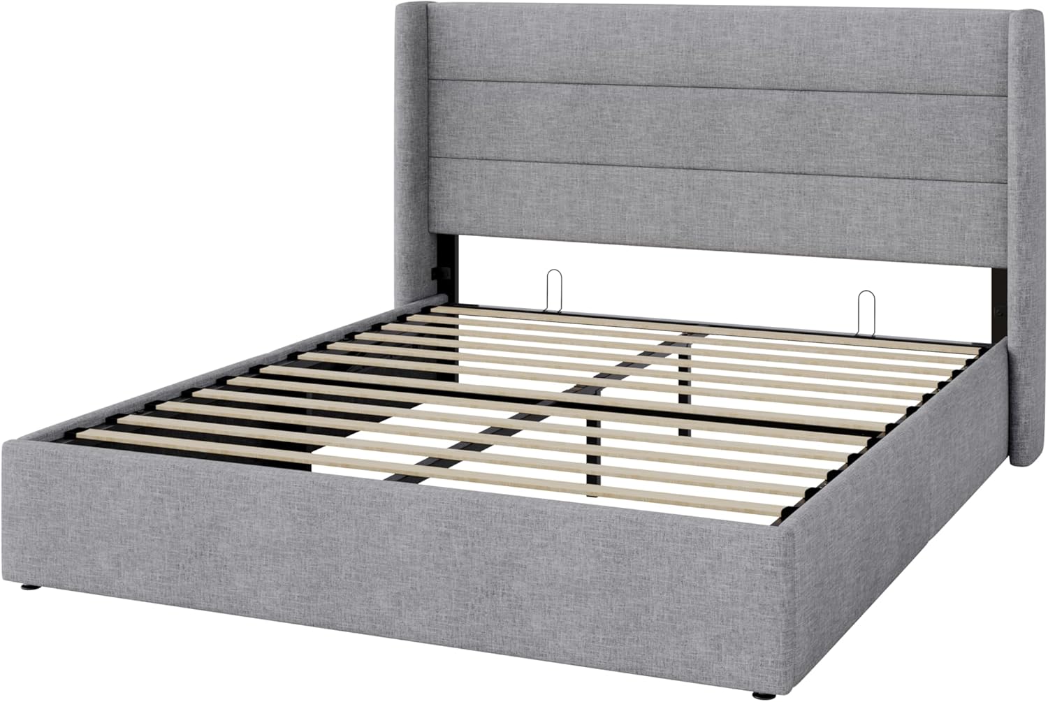 Allewie Queen Size Lift Up Storage Bed, Modern Wingback Headboard, Hydraulic Support, No Box Spring Needed, Light Grey