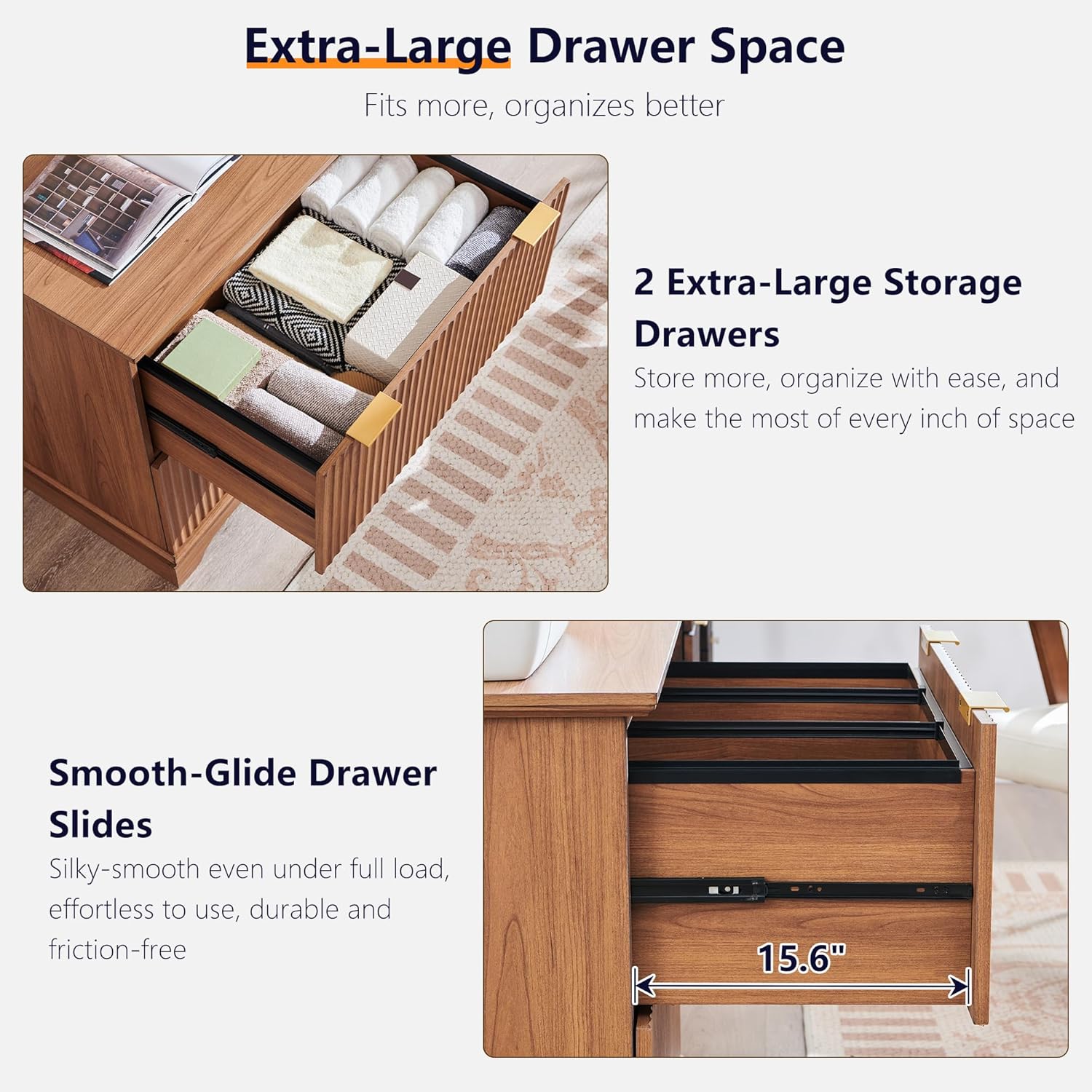 JXQTLINGMU 2 Drawer File Cabinet with Charging Station, 30" Fluted Lateral File Cabinet w/Files Hanging Rod for Letter/Legal/A4, Large Tabletop for Printer, Office Wood Printer Cabinets, Dark Grain