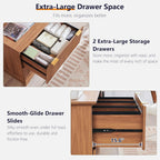 JXQTLINGMU 2 Drawer File Cabinet with Charging Station, 30" Fluted Lateral File Cabinet w/Files Hanging Rod for Letter/Legal/A4, Large Tabletop for Printer, Office Wood Printer Cabinets, Dark Grain