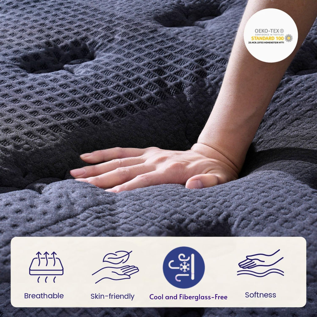 Queen Size Mattress, 14 Inch Deluxe Hybrid Queen Mattress in a Box, Medium Firm Mattresses With Gel Memory Foam & Pocket Springs, Pressure Relief, Cooling, Extra Edge Support Upgraded Support