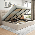 Lifezone King Lift Up Storage Bed Frame, Linen Upholstered Platform with Button Tufted Wingback Headboard, Under-Bed Storage, Hydraulic Support, No Box Spring Needed, Shipped in 2 Boxes, Light Beige