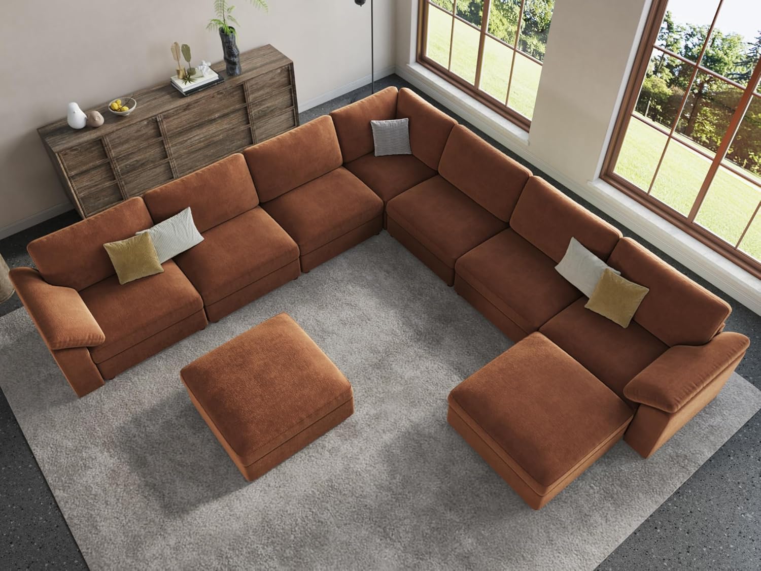 EASE MOOSE Oversized Modular Sectional Sofa with Ottoman, Modern Luxury Wide Deep Modular Couch, U Shaped Couch for Big Spaces Living Room, Brown