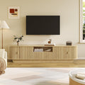 86.61'' Tambour TV Stand for 55-85 Inch, Modern Entertainment Center with Large Storage Cabinet & Open Shelves, TV Console with Sliding Doors for Living Room, Bedroom, Natural