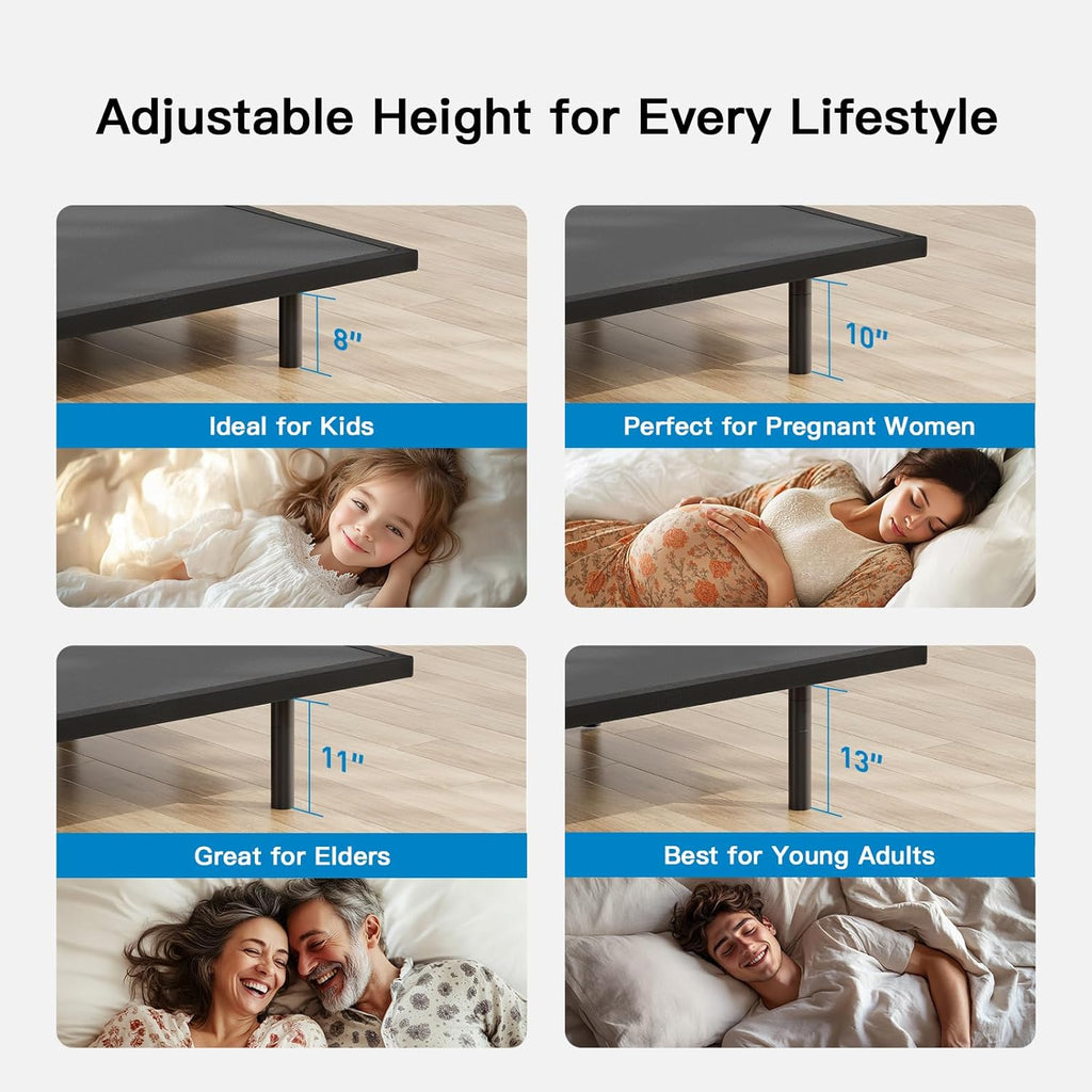 Pipishell Queen Adjustable Bed Frame with Massage, Electric Bed Base with Head & Foot Incline, USB-A & USB-C Ports, LED Under-Bed Lighting, 4 Leg Height Options, and Easy 3-Step Assembly