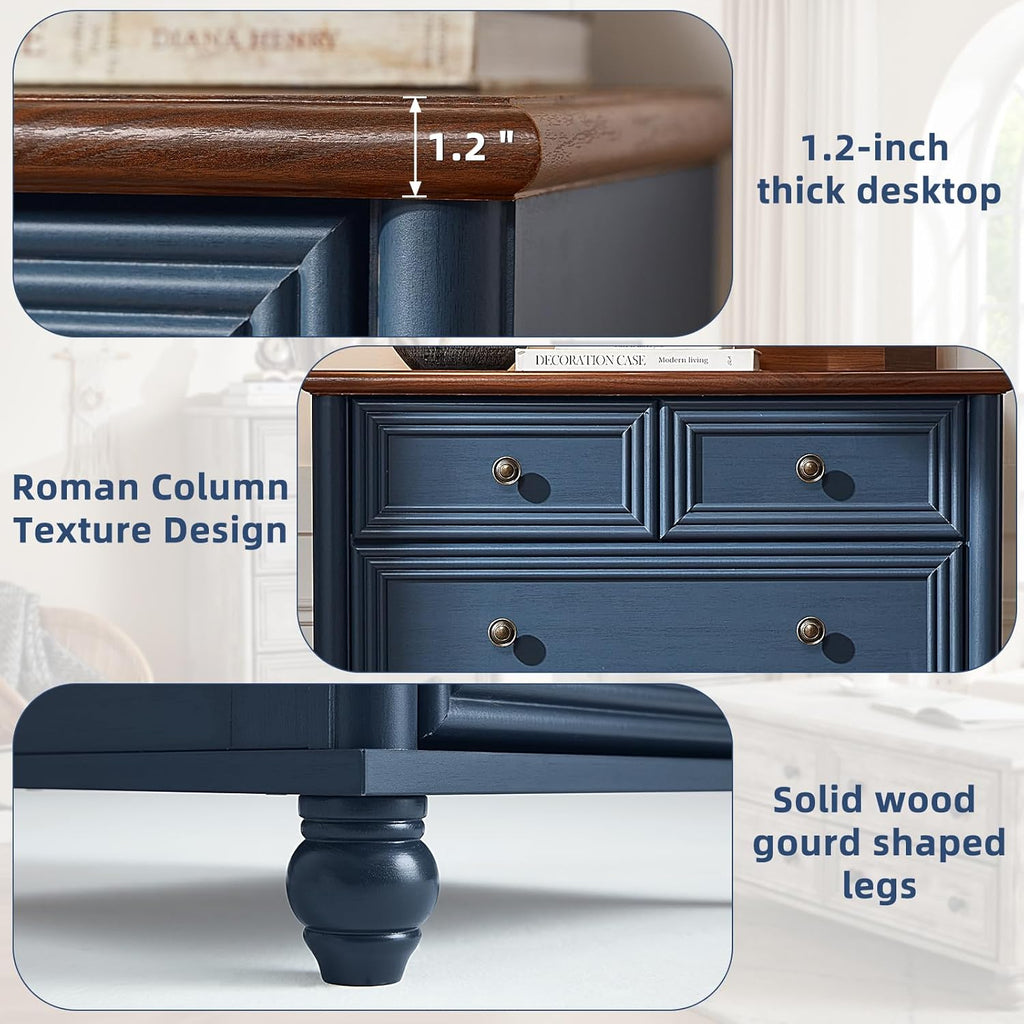 Farmhouse Dresser and Nightstand Sets 4 Piece, Wooden 6 Drawers Dresser & 43.5" Tall Chest of Drawers, 18" Roman Column Nightstand Set of 2, Furniture Dressers for Bedroom, Living Room