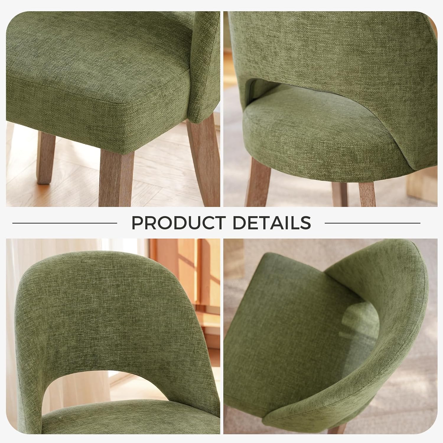 Wooden Dining Chairs Set of 6, Upholstered Modern Chenille Dining Room Chair Kitchen Chairs, Comfy Farmhouse Dinner Chair for Kitchen Dining Room, Green