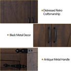 71" Tall Kitchen Pantry,Farmhouse Storage Cabinet with Adjustable Shelves,Load-Bearing Steel Pipe,Farmhouse Pantry Cabinet with 4 Barn Doors, for Kitchen,Dining Room,Living Room(Brown)
