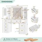 Hasuit White Vanity Desk with Mirror and LED Lights, Large Makeup Vanity Desk with 7 Drawers, Storage Shelves and RGB Glass Cabinet, Dressing Table for Bedroom with Charging Station, Lights Adjustable