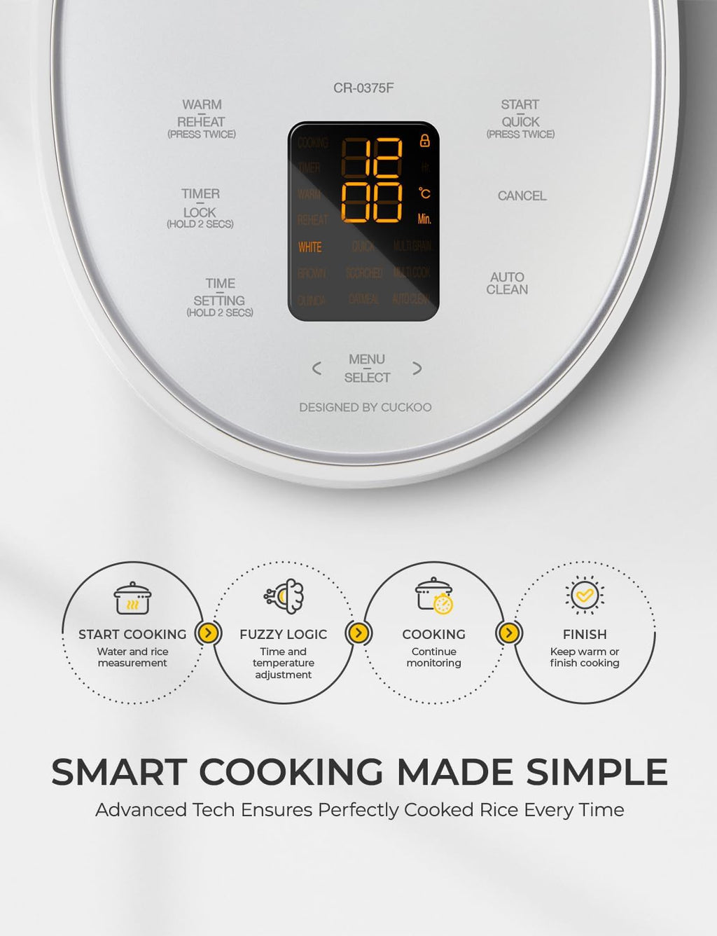 CUCKOO Micom Rice Cooker 3-Cup Uncooked / 6-Cup Cooked with Nonstick Inner Pot, Small Rice Maker with 8 Menu Options, Fuzzy Logic Technology, Auto Clean, Quick Rice Mode, White (CR-0375FW)