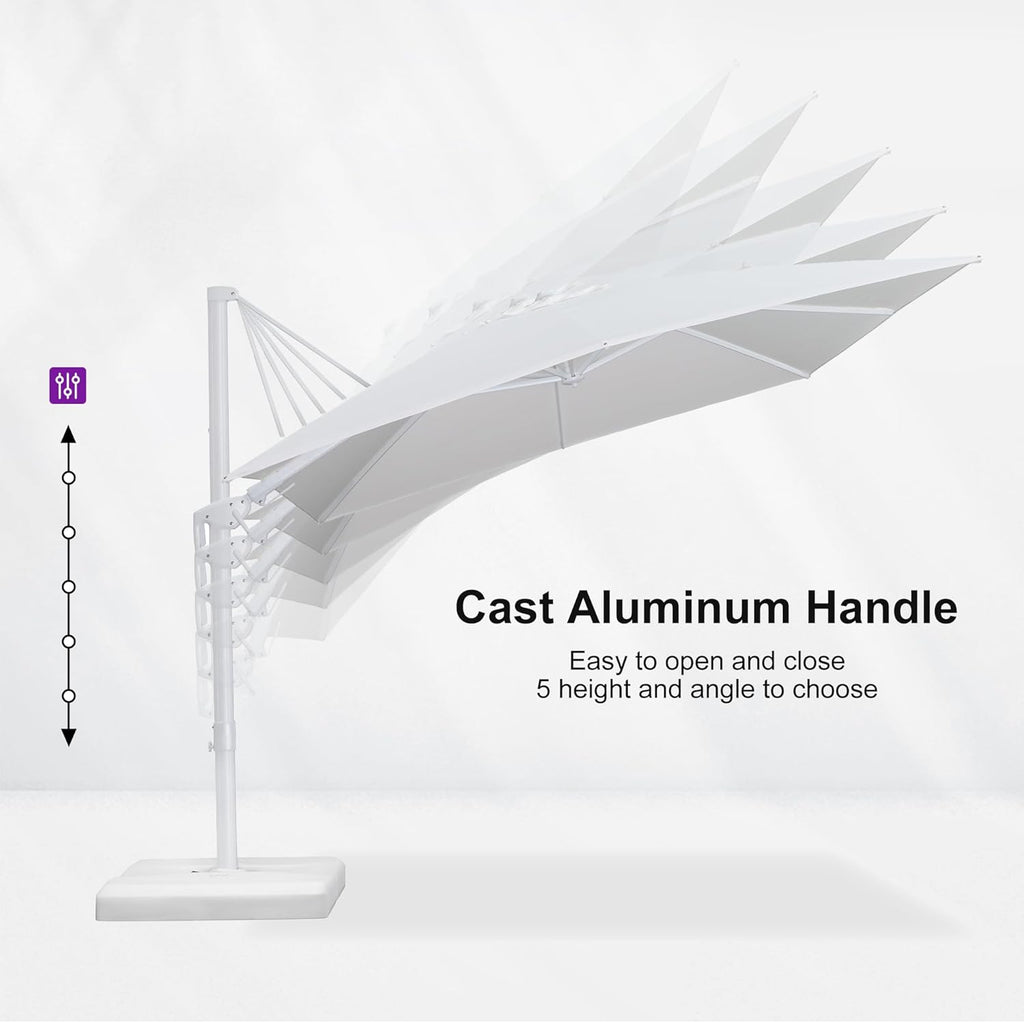 PURPLE LEAF 9' X 12' Right-left Tilt Patio Umbrella Swivel White Cantilever Umbrella with Tilt Aluminum Outdoor Umbrella with 360° Rotation for Deck Pool Garden, White