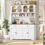 FINETONES 71" Pantry Cabinet, Tall Kitchen Pantry Storage Cabinet with Charging Station, 47.2" Wide Kitchen Hutch Food Storage Cabinets with Open Countertop for Dining Room, White
