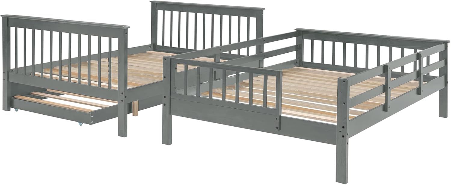 Bellemave Full Over Full Bunk Beds with Stairs and Trundle Wood Bunk Bed Frame with Staircase and Storage Shelves for Kids Teens Adult, Detachable Stairway Bunkbed for Boys Girls, Gray