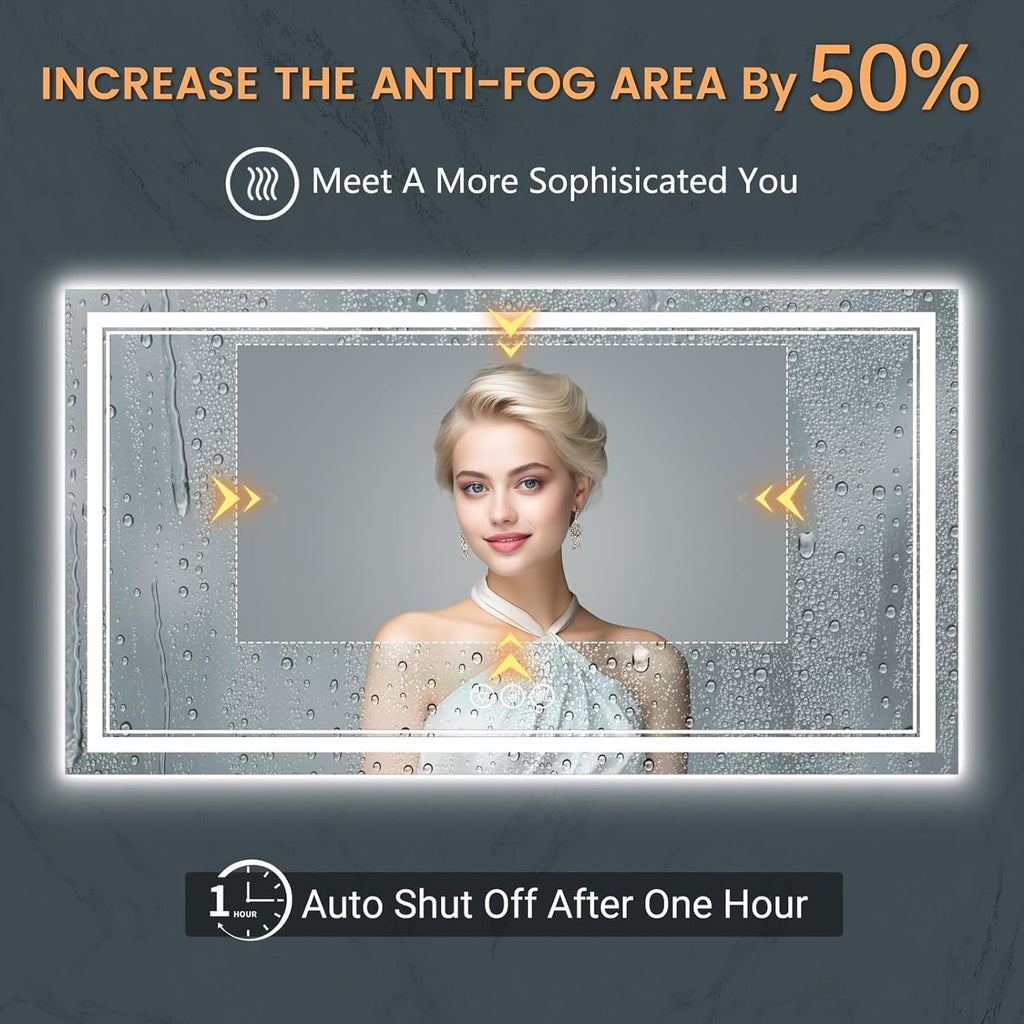 New LED Bathroom Mirror 72x36 Inch with Front and Backlit, CRI 90+, 3 Colors & Stepless Dimmable Lighted Bathroom Mirror, Anti-Fog, Memory, Top-Grade Tempered Glass, Rotatable