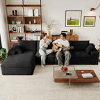 136" Cloud Modular Sectional Couch with L-Shaped Chaise,Corduroy Boneless Sofa,Memory Foam Couches in a Box with Deep Seat for Living Room,No Assembly Required (Black,Left-Facing Chaise)