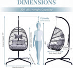 NICESOUL All Weather Swing Egg Chair Indoor Outdoor, Comfy Rattan Patio Basket Hanging Chair with Stand and Cushions, 350lbs Heavy Duty Sturdy Egg Hammock Chairs for Porch Balcony Deck Garden, Gray