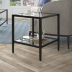 Henn&Hart 20" Wide Square Side Table with Glass Shelf in Blackened Bronze, Table for Living Room, Bedroom