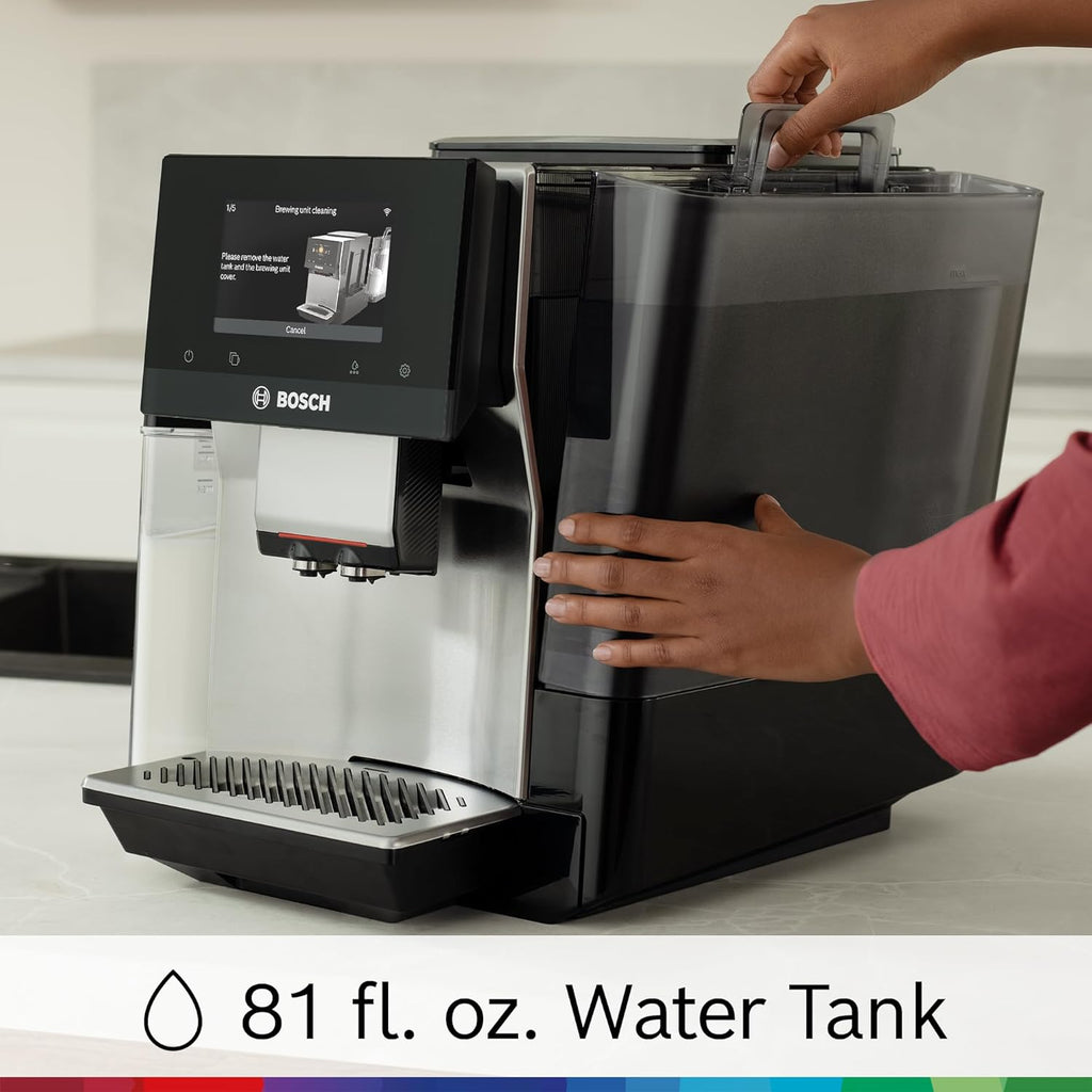 Bosch 800 Series Fully Automatic Espresso and Coffee Machine – 36 Drinks with Coffee World, Cold Brew, Double Cup, Integrated Milk Container, Smart Features, in Silver TQU60307