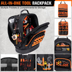 96-Pocket Hvac Tool Backpack Heavy Duty, Electrician Tool Bag Backpack for Men Women, Hvac Tool Bag Organizer, Large Tool Backpack with Laptop Compartment & Molded Base for Construction