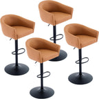 Bar Stools Set of 4, Swivel Counter Height Barstools with Back and Arms, Adjustable Faux Leather Bar Chair, Upholstered Island Stool for Bar, Kitchen, Counter (Caramel Brown, Set of 4)