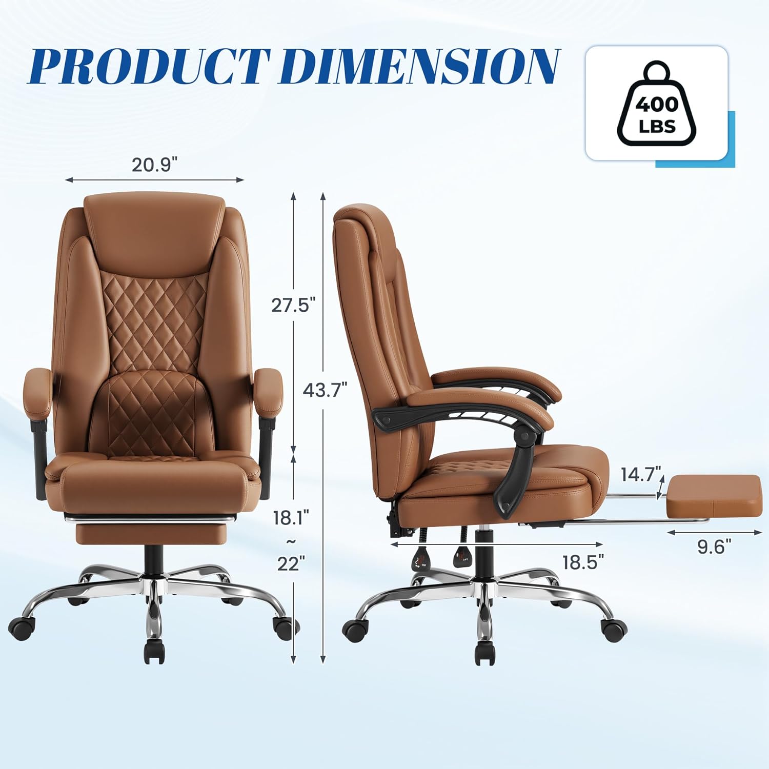 Furmax Office Chair with Footrest Ergonomic High Back Design Executive Computer Desk Chair400lbs, 90-135° Reclining Leather Home Office Desk Chairs Swivel Task Chairs with Wheels (Brown)