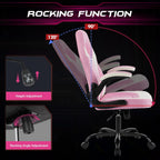 Sweetcrispy Computer Gaming Desk Chair - Ergonomic Lumbar Support Executive with PU Leather and Flip-up Armrest, Height Adjustable with 360° Swivel Wheels, Pink White, for Home and Office