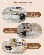 Coffee Table, Height Adjustable Electric Coffee Table with Storage Bag Lift Tabletop Dining Table Office Table with Lockable Wheels for Living Room (Grey Oak Look, 40 x 24 Inches)