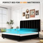 51" Tall Headboard Lift Up Bed Frame, Queen Size Bed Frame with Storage Underneath, Velvet Wingback Design, No Box Spring Required, Wood Slats Support, Noise-Free Bed (Queen,Black)