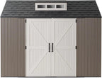 Rubbermaid Resin Outdoor Storage Shed With Floor (7 x 7 Ft) Weather Resistant Gray Organization for Home/Backyard/Garden Tools/Lawn Mower/Bike Storage/Pool Supplies