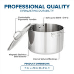 Viking 3-Ply Stainless Steel Stock Pot, 12 Quart Soup Cooking Pot with Lid, Kitchen Cookware, Dishwasher and Oven Safe, Induction Ready, Silver