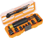 Klein Tools 65242 KNECT Impact Socket Set, Ratcheting Screwdriver Set, 1/4-Inch Drive, 4 SAE and 4 Metric Flip Sockets, 16 Hex Sizes, Adapters, MODbox Case