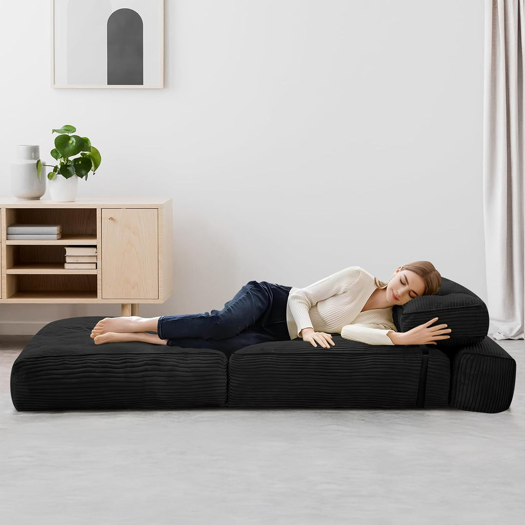 tantohom Folding Sofa Bed, Convertible Sleeper Chair with Pillow Foldable Mattress with Back Support,Space-Saving Sofa for Living Room,Bedroom (Black)
