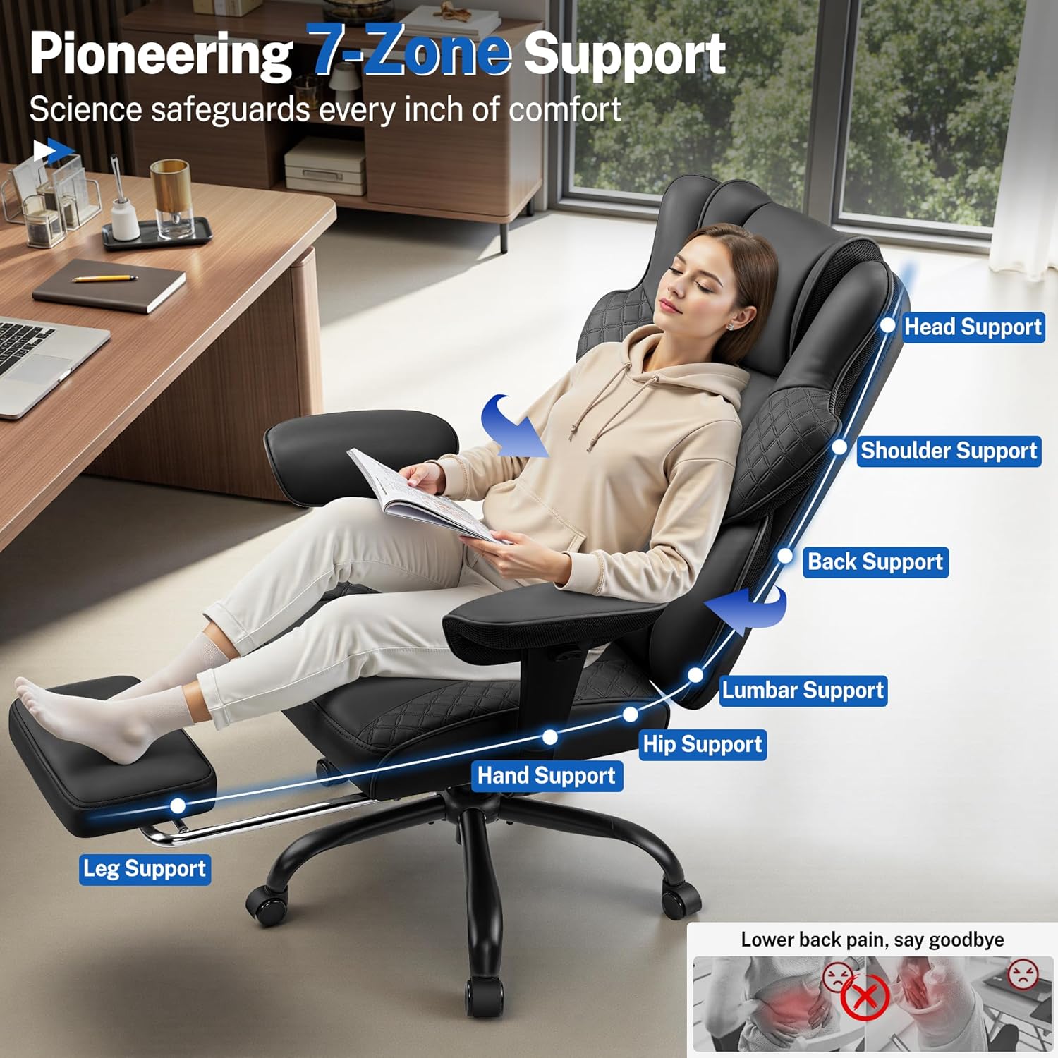 FelixKing Big and Tall Office Chair 500lbs - Ergonomic Desk Chair with Footrest, Scratch-Resistant PU Leather Computer Chair, 4D Lumbar Support Gaming Chair, Comfy Reclining Swivel Work Chair, Black