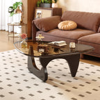 Coffee Table for Living Room Mid Century Modern Center Small Table with Glass Top and Wood, Black Brown(32 Inch)