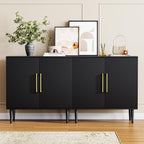Black Buffet Cabinet, Free Standing Sideboard with Storage, Wood Accent Cabinet with Doors,Modern Credenza, Sideboard Storage Cabinet for Living Room, Dining Room(1, Black & Gold)