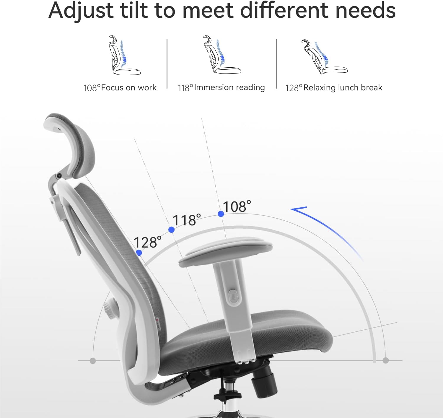 SIHOO M18 Ergonomic Office Chair, Computer Desk Chair with Adjustable Headrest and Lumbar Support, High Back Executive Swivel Chair for Home Office (Dark Gray)