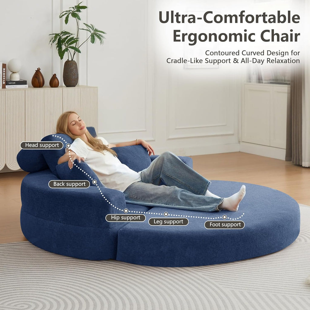 71" Boneless Couch Sofa Bed Oversized Round Couch 2-in-1 Foldable Floor Loveseat Sofa for Living Room and Apartment No Assembly.(Blue, 71")