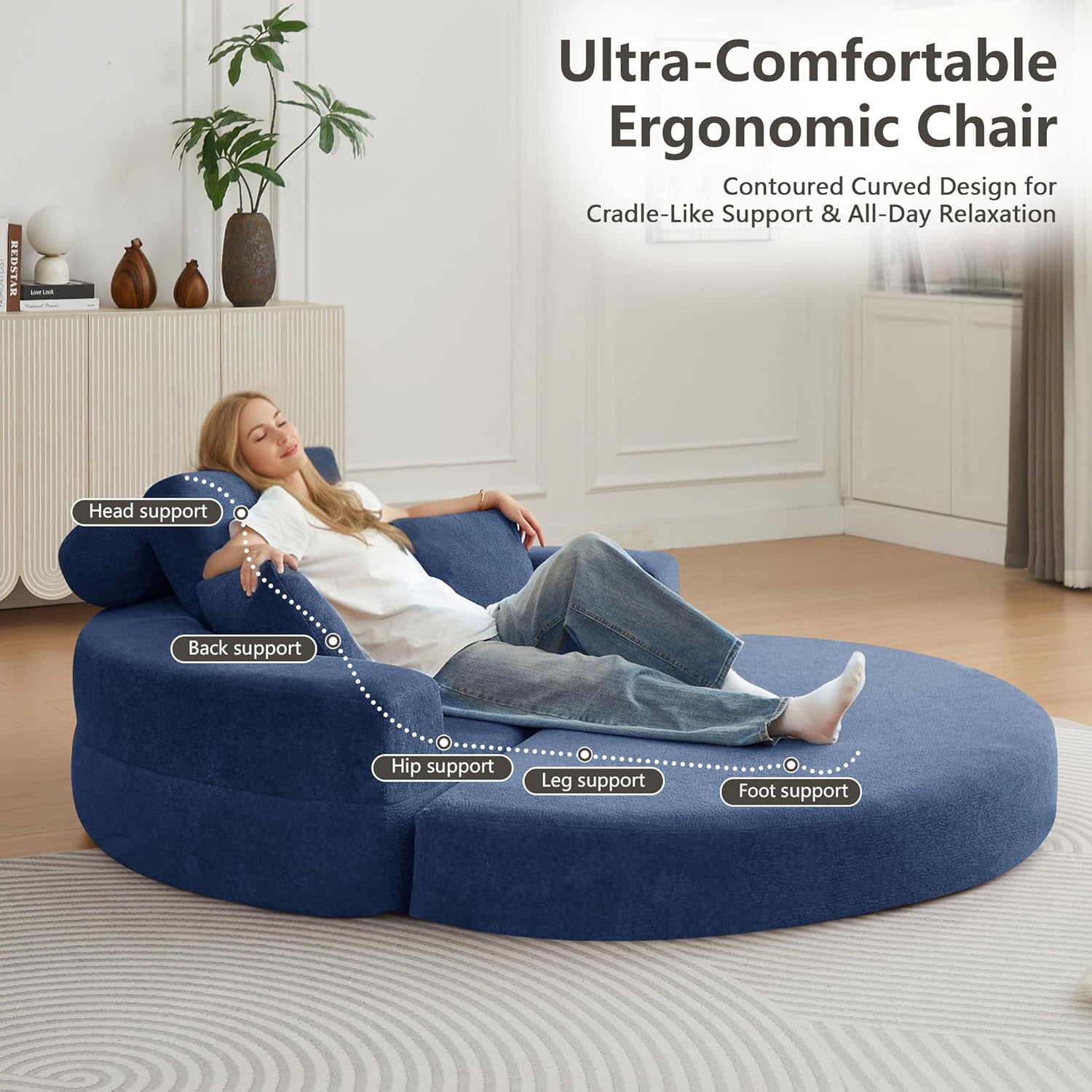 71" Boneless Couch Sofa Bed Oversized Round Couch 2-in-1 Foldable Floor Loveseat Sofa for Living Room and Apartment No Assembly.(Blue, 71")