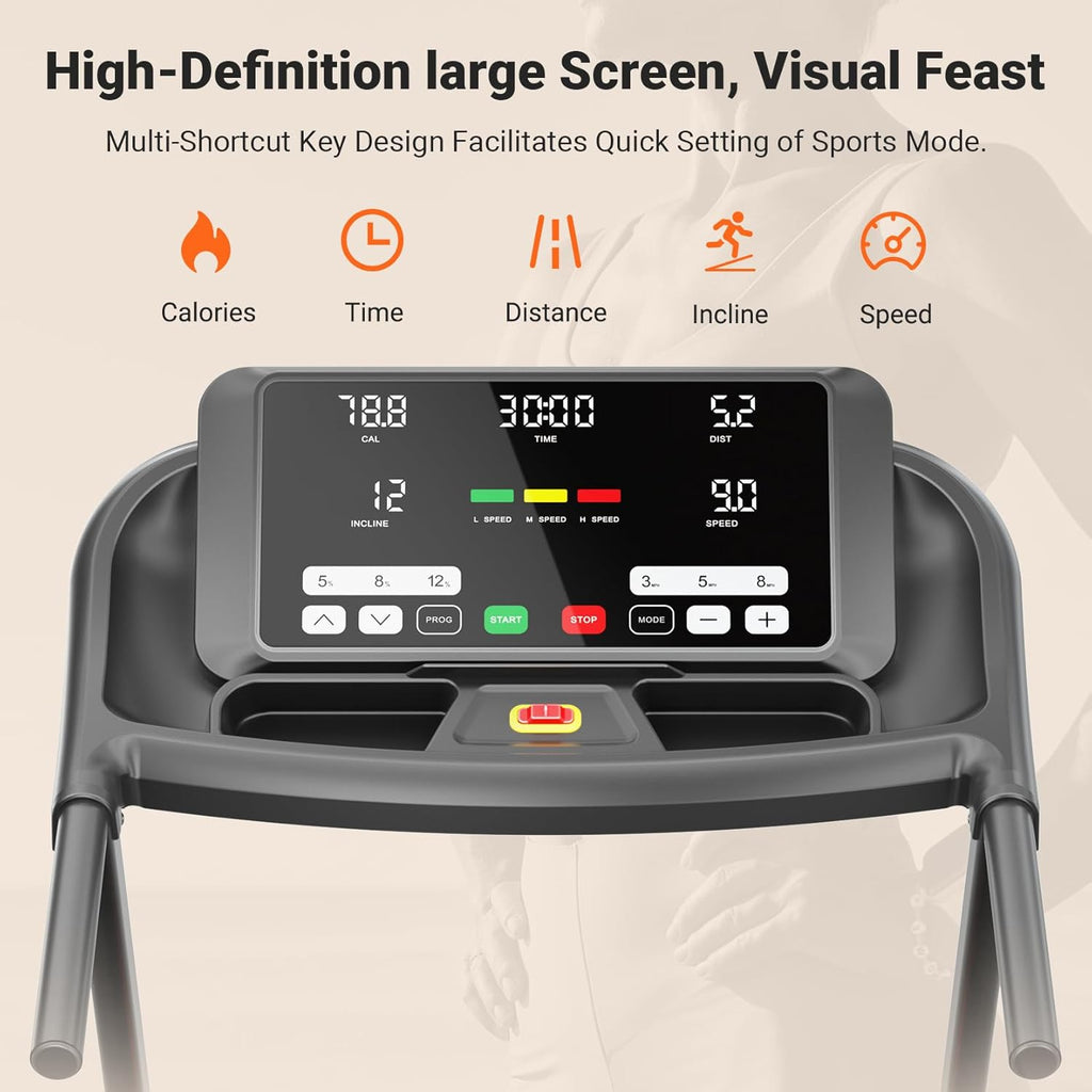 THERUN Incline Treadmill, 0-12% Auto Incline Treadmill for Running and Walking, 300 lbs Weight Capacity, Wide Belt,3.0HP,18" LED Screen, 2 Layers Shock-Absorbing